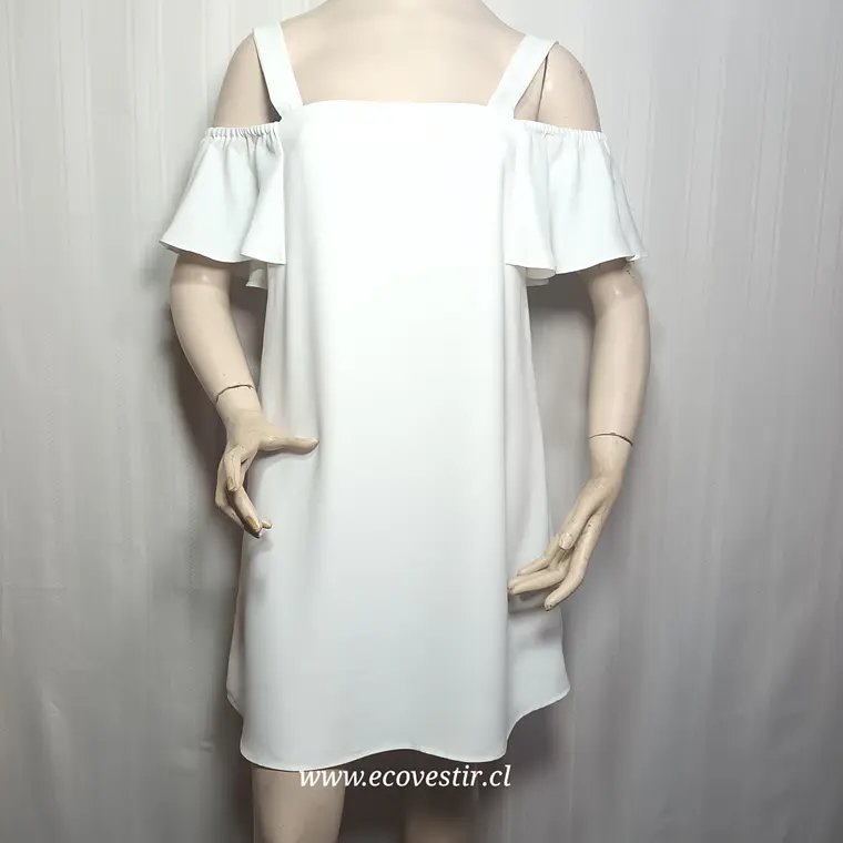 Vestido  Hombros Descubiertos Volantes y Tirantes  Blanco Avant Premier Talla 36 2