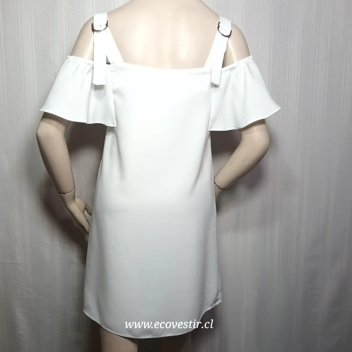 Vestido  Hombros Descubiertos Volantes y Tirantes  Blanco Avant Premier Talla 36 4