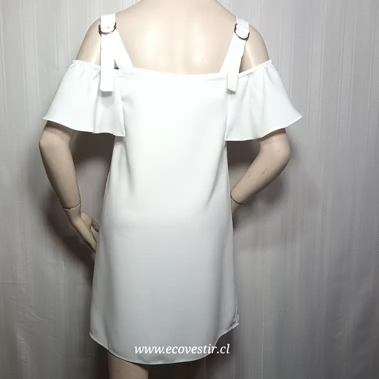 Vestido  Hombros Descubiertos Volantes y Tirantes  Blanco Avant Premier Talla 36 4