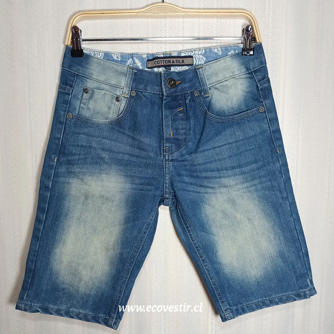 Shorts de Mezclilla para Hombre Cotton & Silk - Talla 44 - Azul con Desgaste 1