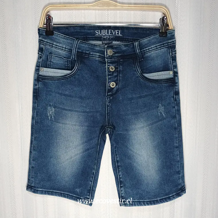  Bermuda Jeans Sublevel Azul con Desgaste Estilo Casual Talla M 1