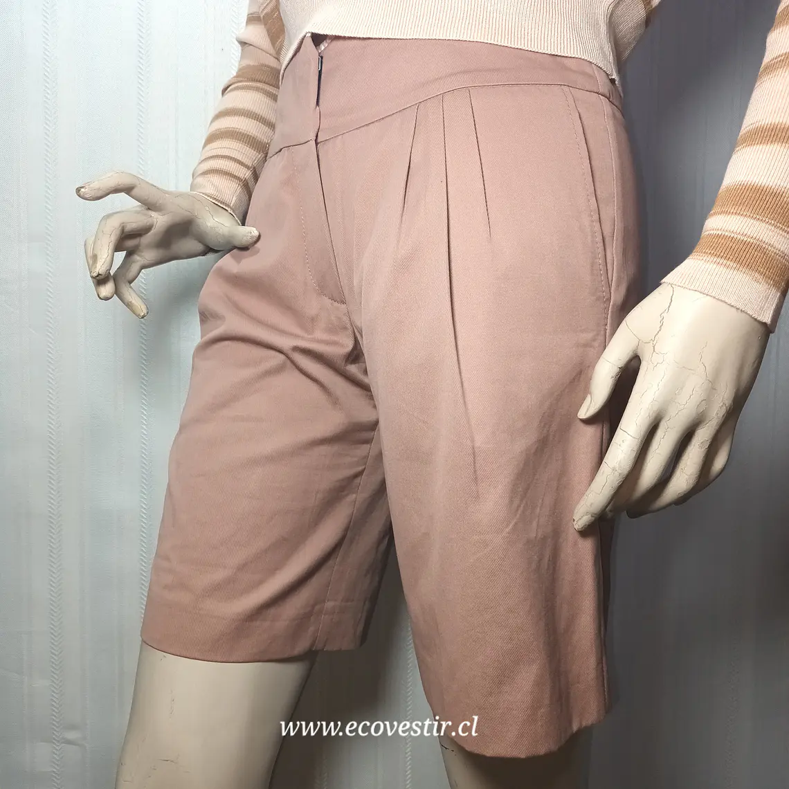 Short Sastrero Tiro Alto Algodón Color Palo Rosa 4
