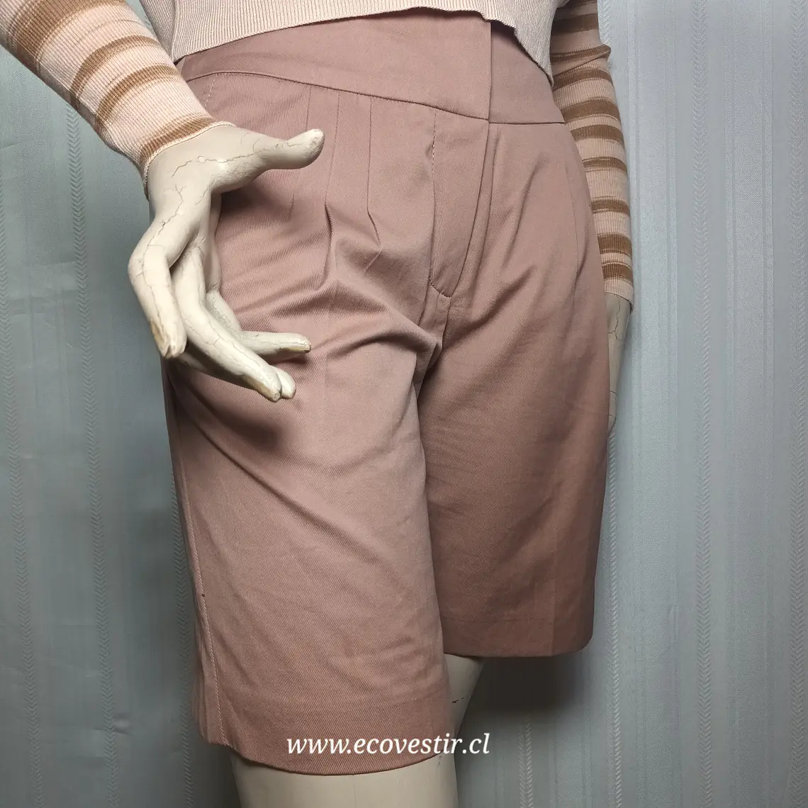 Short Sastrero Tiro Alto Algodón Color Palo Rosa 3