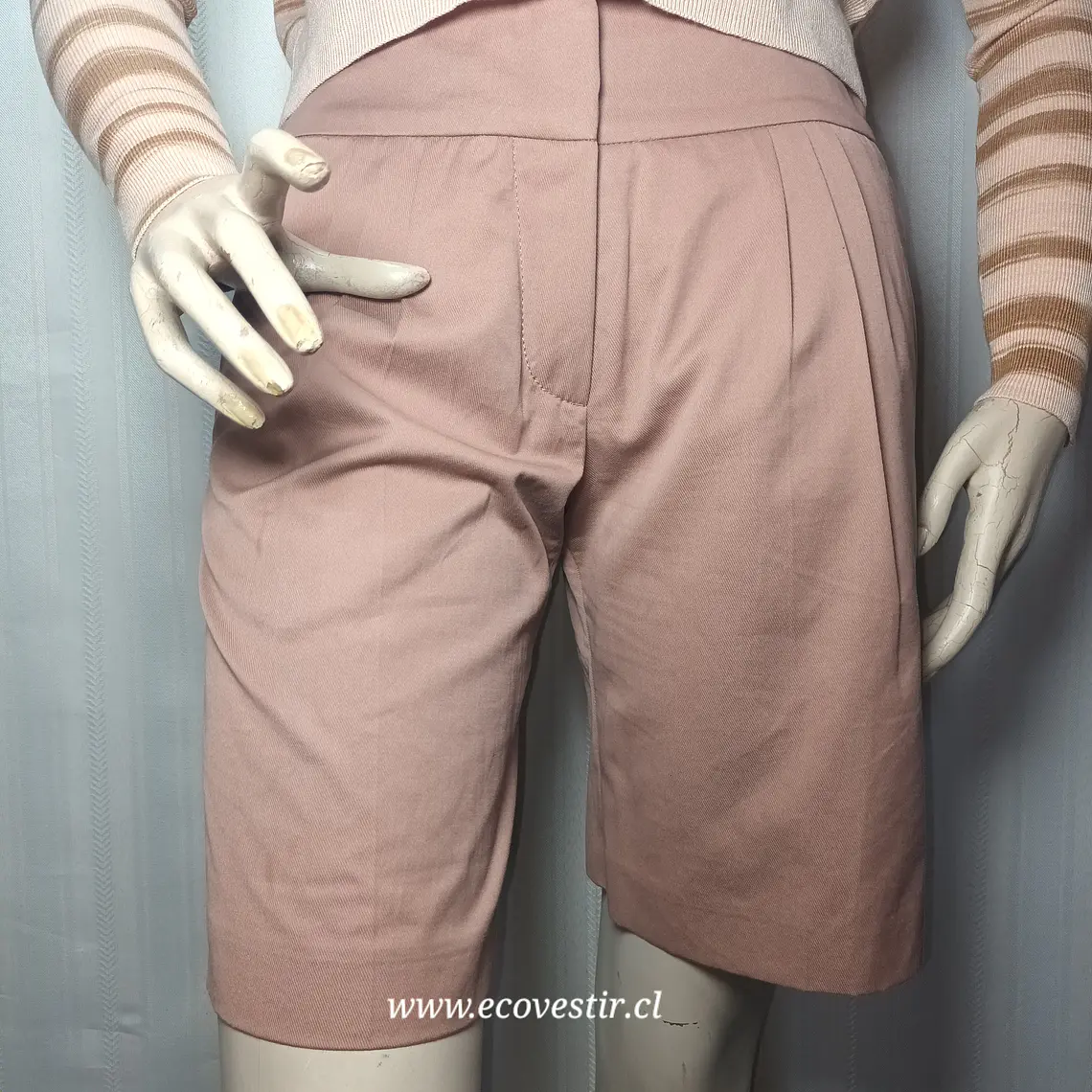 Short Sastrero Tiro Alto Algodón Color Palo Rosa 2