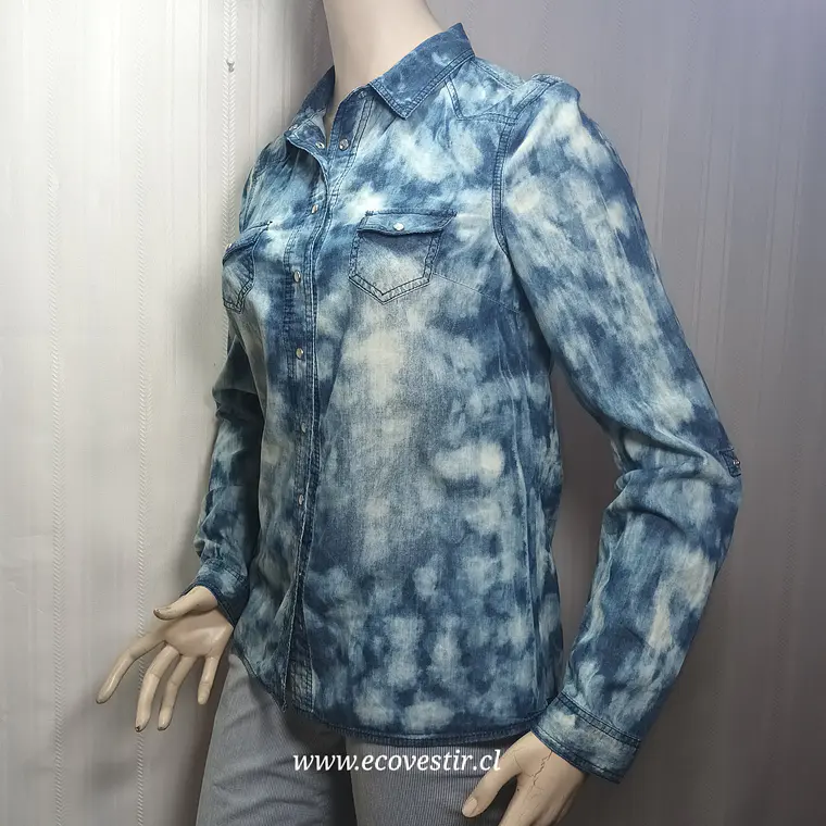 Camisa de Mezclilla Mujer Tie-Dye Azul Love Fire - Talla M 4