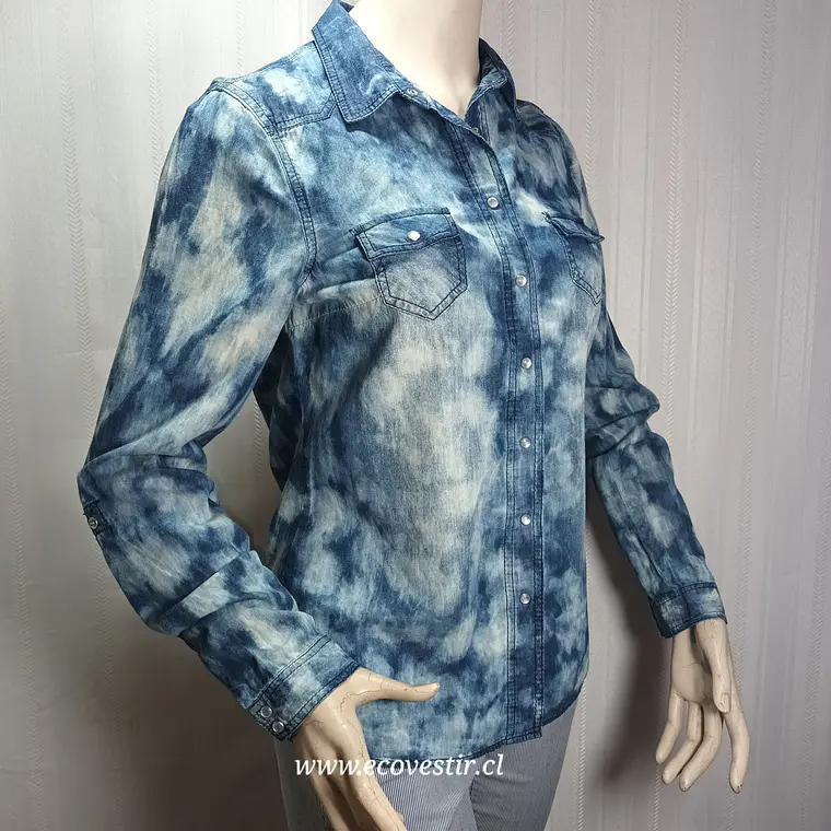 Camisa de Mezclilla Mujer Tie-Dye Azul Love Fire - Talla M 3