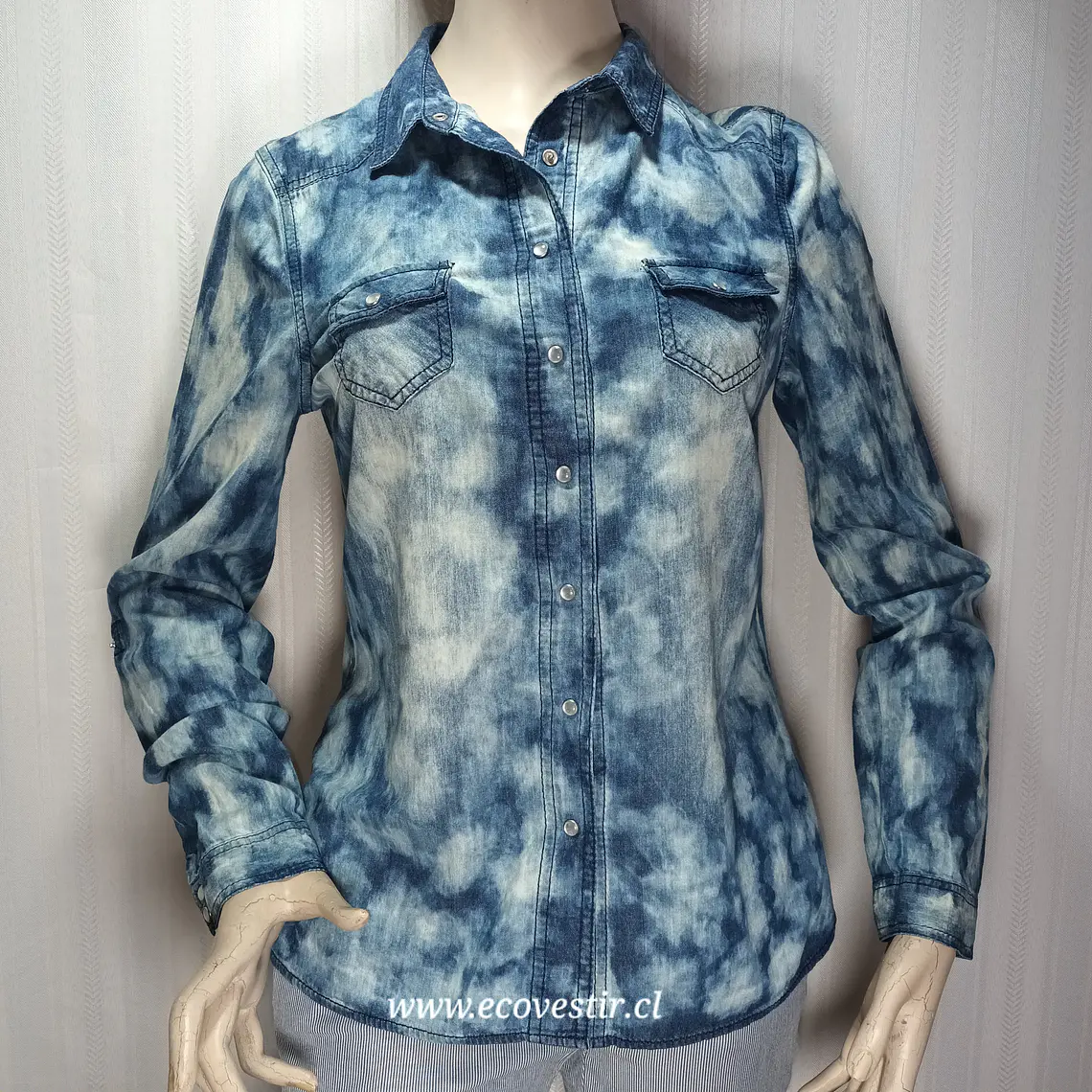 Camisa de Mezclilla Mujer Tie-Dye Azul Love Fire - Talla M 1