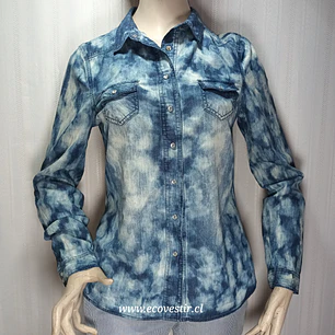 Camisa de Mezclilla Mujer Tie-Dye Azul Love Fire - Talla M