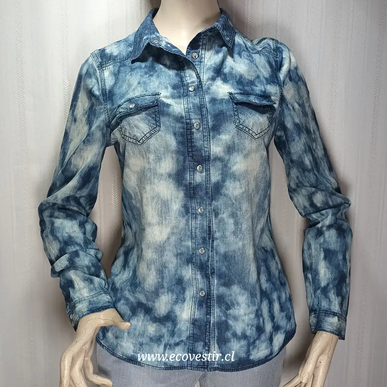 Camisa de Mezclilla Mujer Tie-Dye Azul Love Fire - Talla M 1