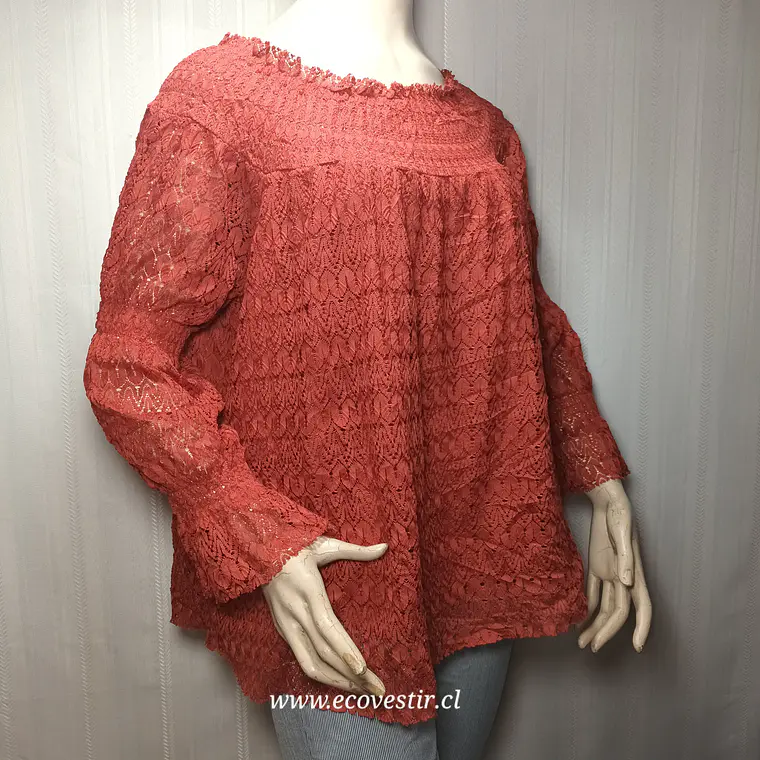 Blusa Encaje Terracota Hombros Descubiertos She + Sky Talla M 3