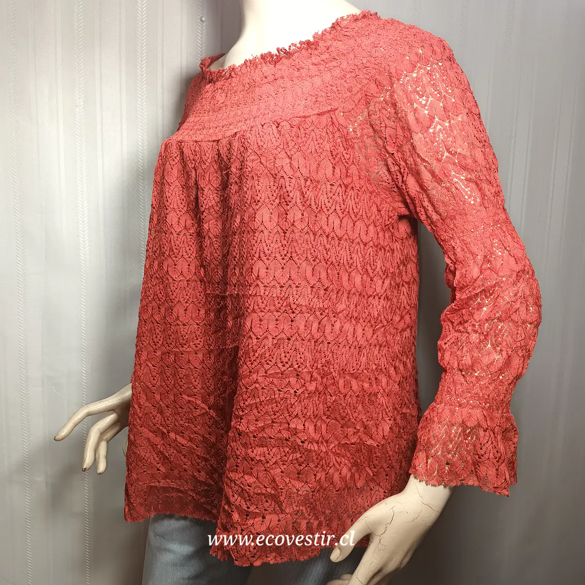 Blusa Encaje Terracota Hombros Descubiertos She + Sky Talla M 4