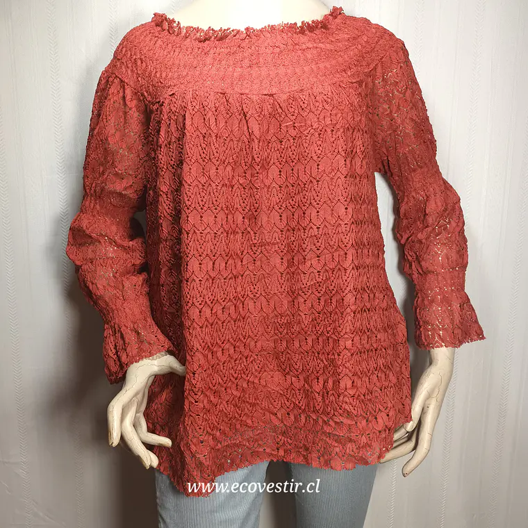 Blusa Encaje Terracota Hombros Descubiertos She + Sky Talla M 1