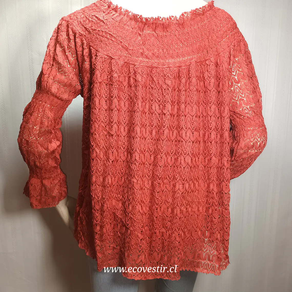 Blusa Encaje Terracota Hombros Descubiertos She + Sky Talla M 5