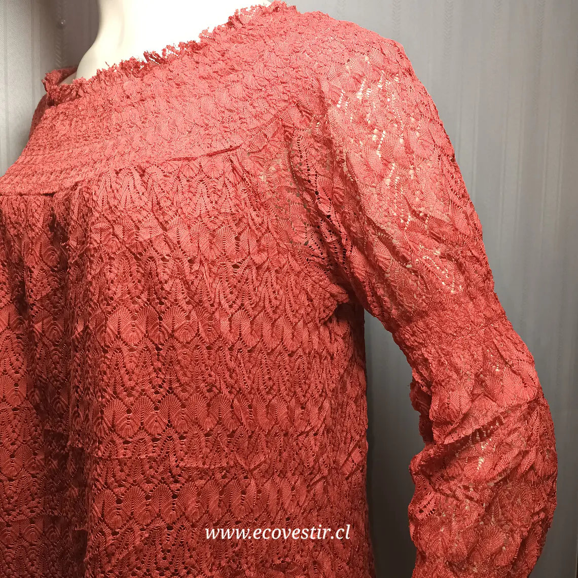 Blusa Encaje Terracota Hombros Descubiertos She + Sky Talla M 2