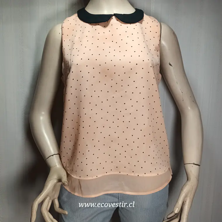 Blusa Sin Mangas Palo Rosa Cuello Peter Pan y Micro Corazones – FB Sister Talla M 2