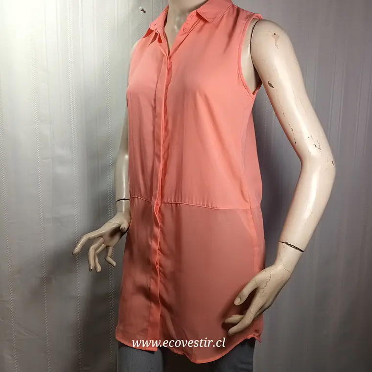 Blusa Larga Sin Mangas Color Coral con Cuello Camisero – ONLY Talla 36 / S 3