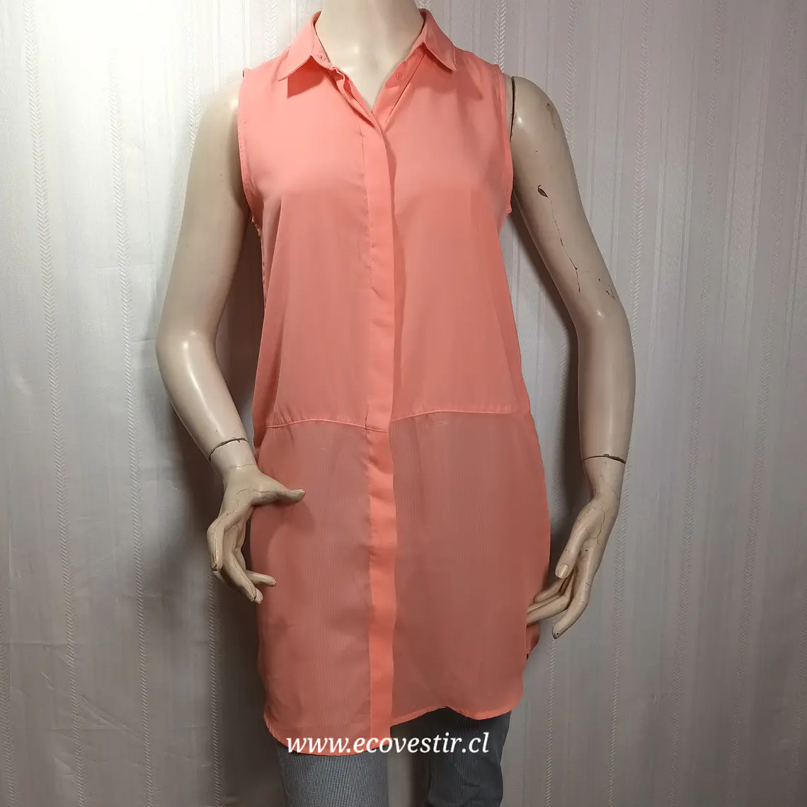 Blusa Larga Sin Mangas Color Coral con Cuello Camisero – ONLY Talla 36 / S 1