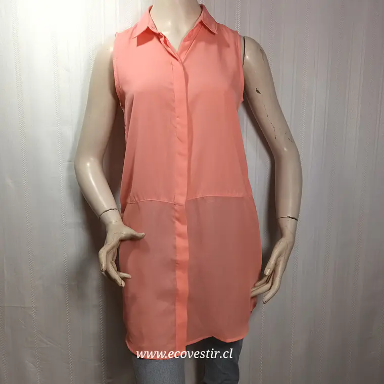 Blusa Larga Sin Mangas Color Coral con Cuello Camisero – ONLY Talla 36 / S 1