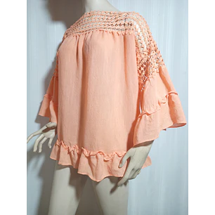 Blusa Romántica Boho con Encaje Calado y Mangas Acampanadas – Lifestyle Attitude Talla 2X / Plus Size