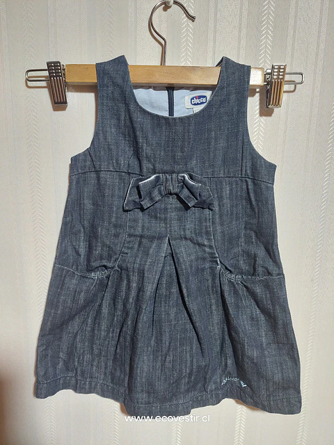 Vestido Niña Mezclilla Azul con Lazo Frontal  CHICCO Talla  24M