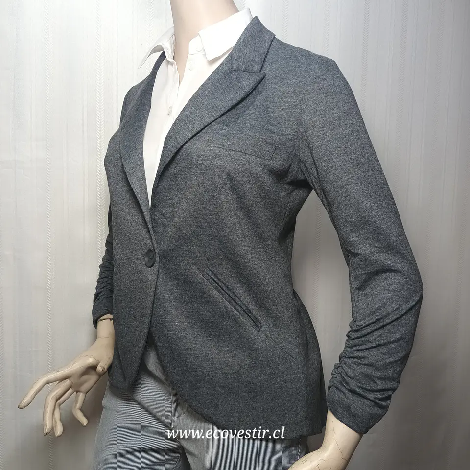 Blazer Casual Gris Jaspeado con Mangas Fruncidas – Gibson (Talla S) 3
