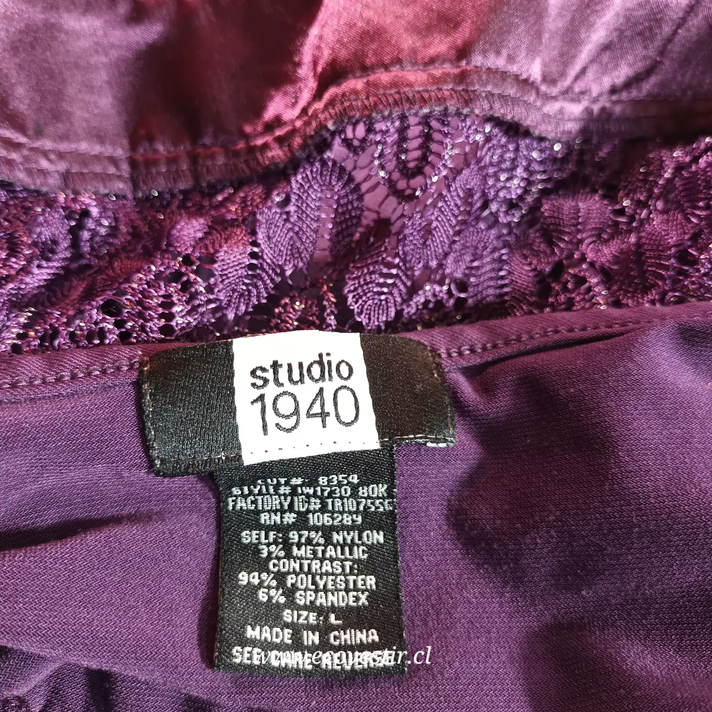 Blusa Violeta de Encaje Metalizado y Borde Satinado Studio 1940 - Talla L (42/44) 5