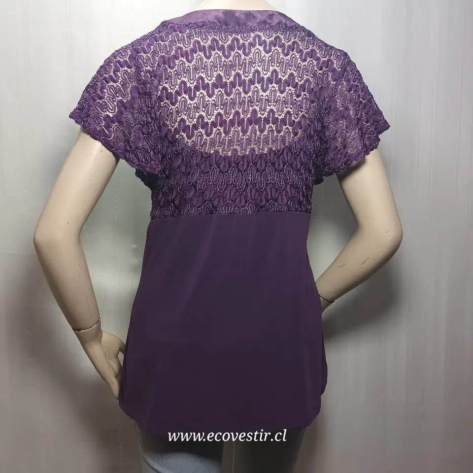 Blusa Violeta de Encaje Metalizado y Borde Satinado Studio 1940 - Talla L (42/44) 7