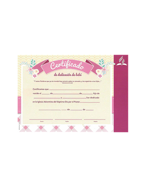 Certificado de Dedicacion niña (rosado)