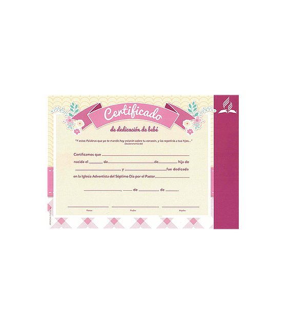 Certificado de Dedicacion niña (rosado)