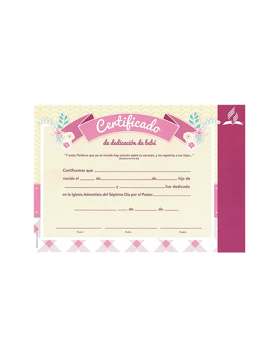 Certificado de Dedicacion niña (rosado) 1
