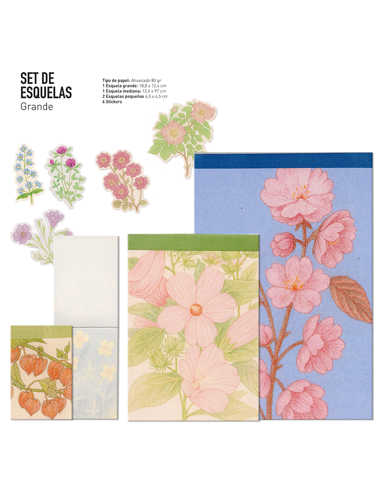 Set de Esquelas - Diseños florales - Grande (4 diseños) + 6 stickers