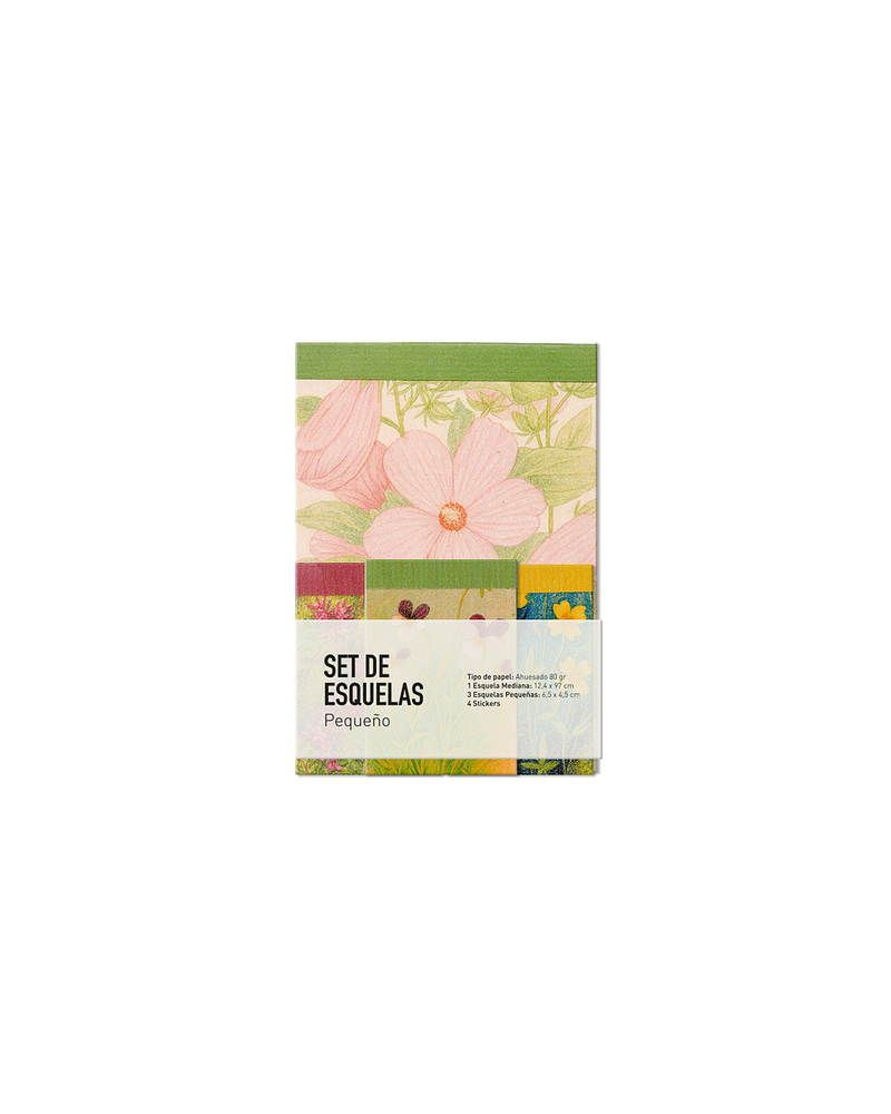 Set de Esquelas - Diseños florales - Pequeño (4 diseños) + 4 stickers