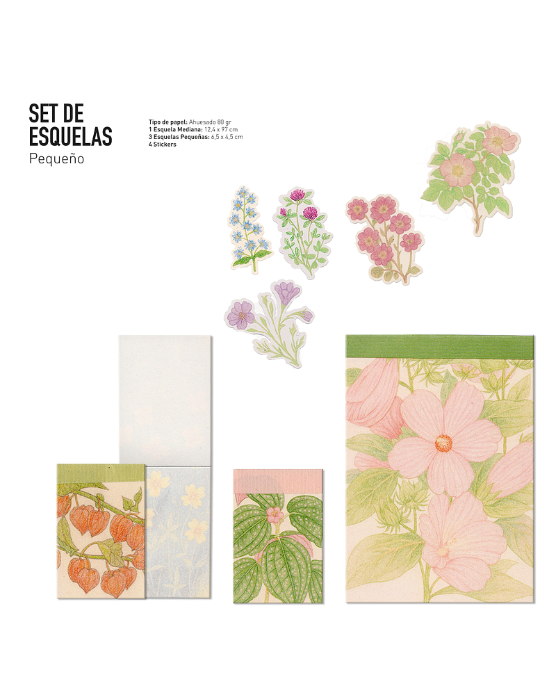 Set de Esquelas - Diseños florales - Pequeño (4 diseños) + 4 stickers