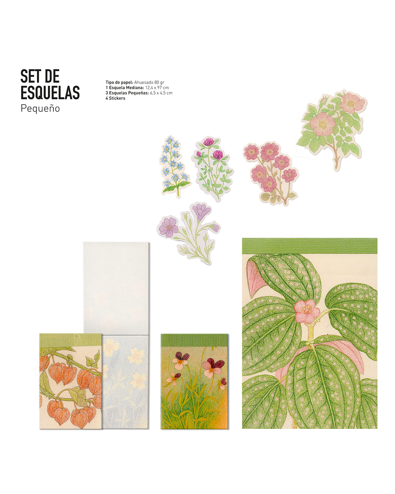 Set de Esquelas - Diseños florales - Pequeño (4 diseños) + 4 stickers