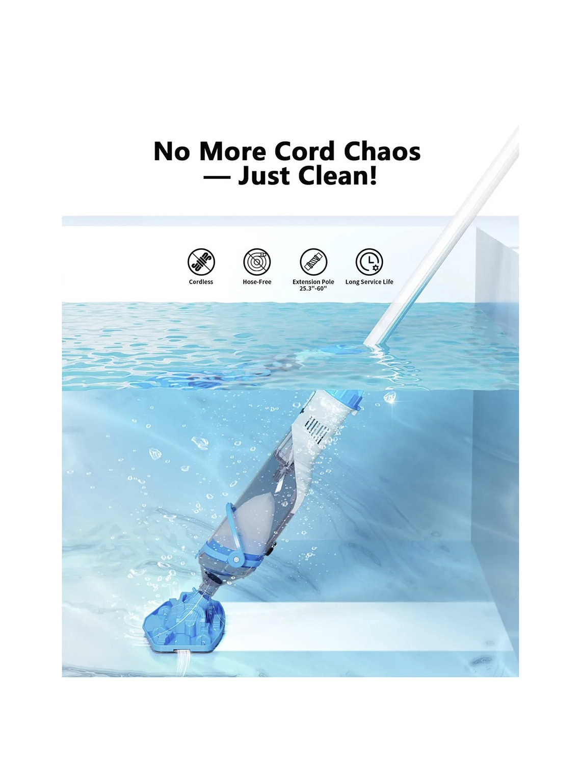 Limpiador de Piscina Inalámbrico EDON + Poste Telescópico (Para Piscinas y Spas) 2