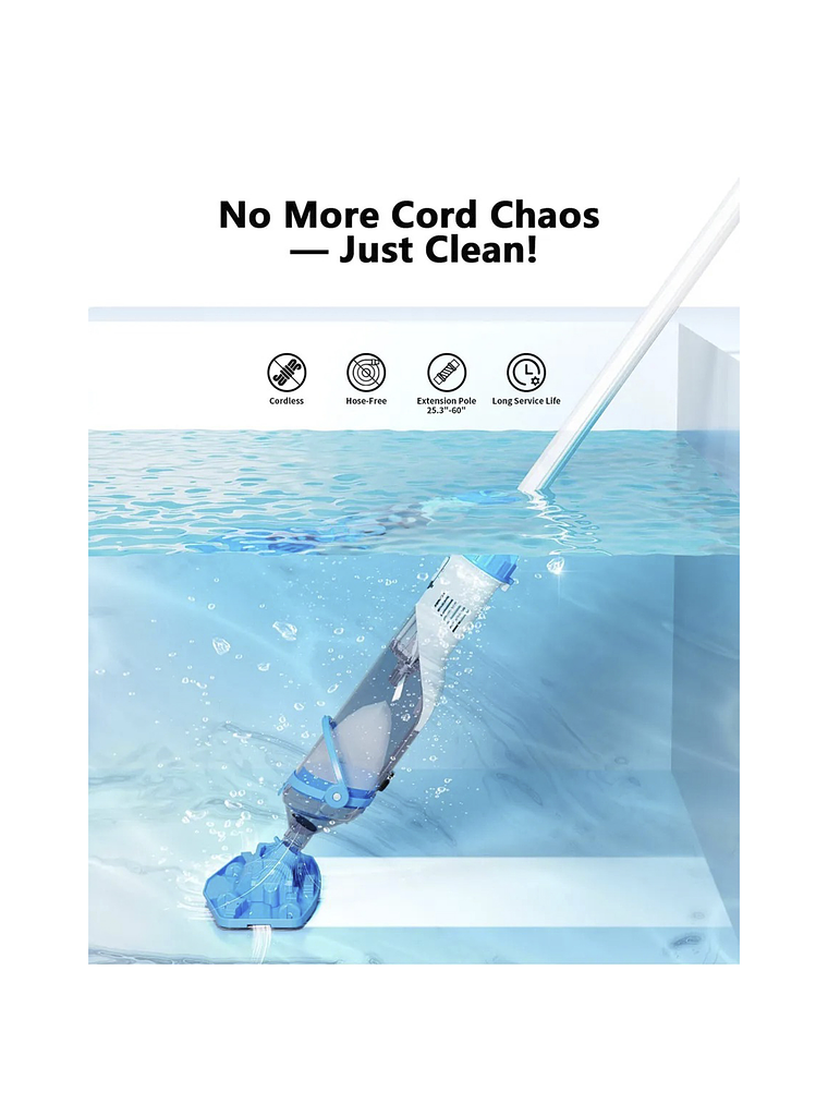 Limpiador de Piscina Inalámbrico EDON + Poste Telescópico (Para Piscinas y Spas) 2