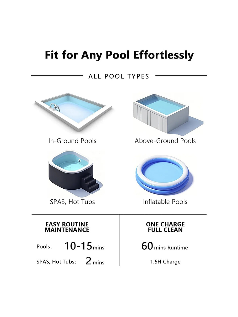 Limpiador de Piscina Inalámbrico EDON + Poste Telescópico (Para Piscinas y Spas) 4