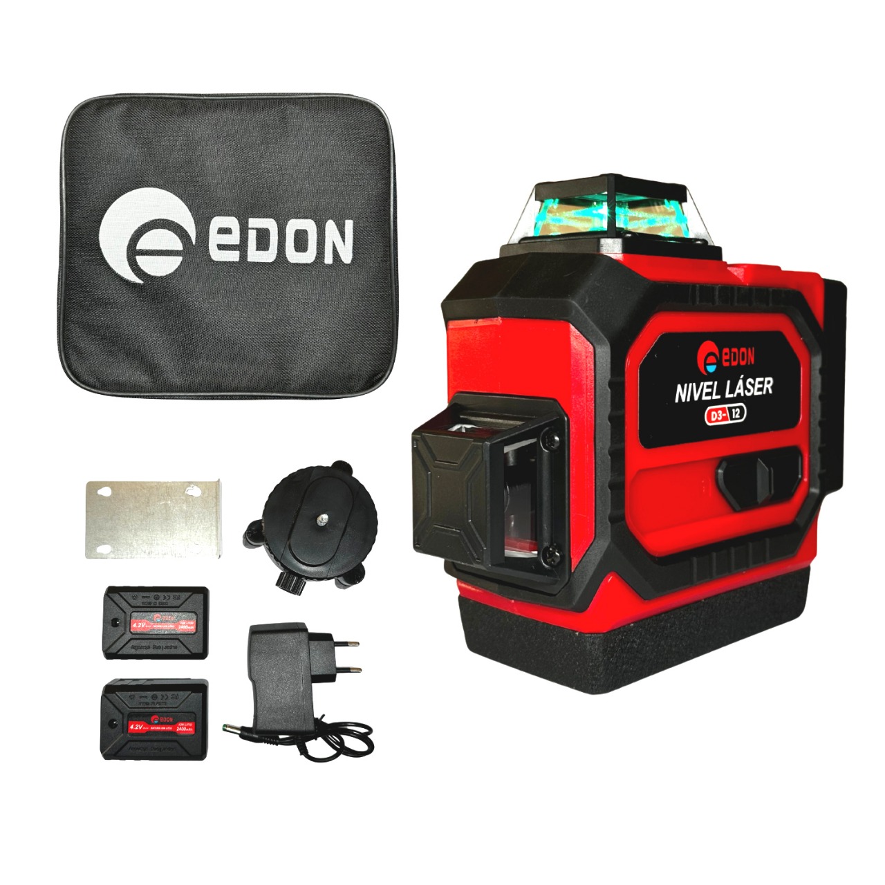 Nivel Láser 3D EDON 12 Líneas Cruzadas 30m (Rayo Verde) + 2 Baterías