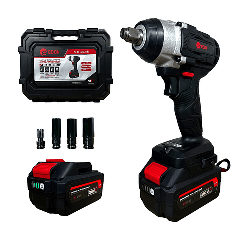 Llave de Impacto Inalámbrica EDON 1/2" Brushless 21V + Kit 2 Baterías (4.0 Ah)