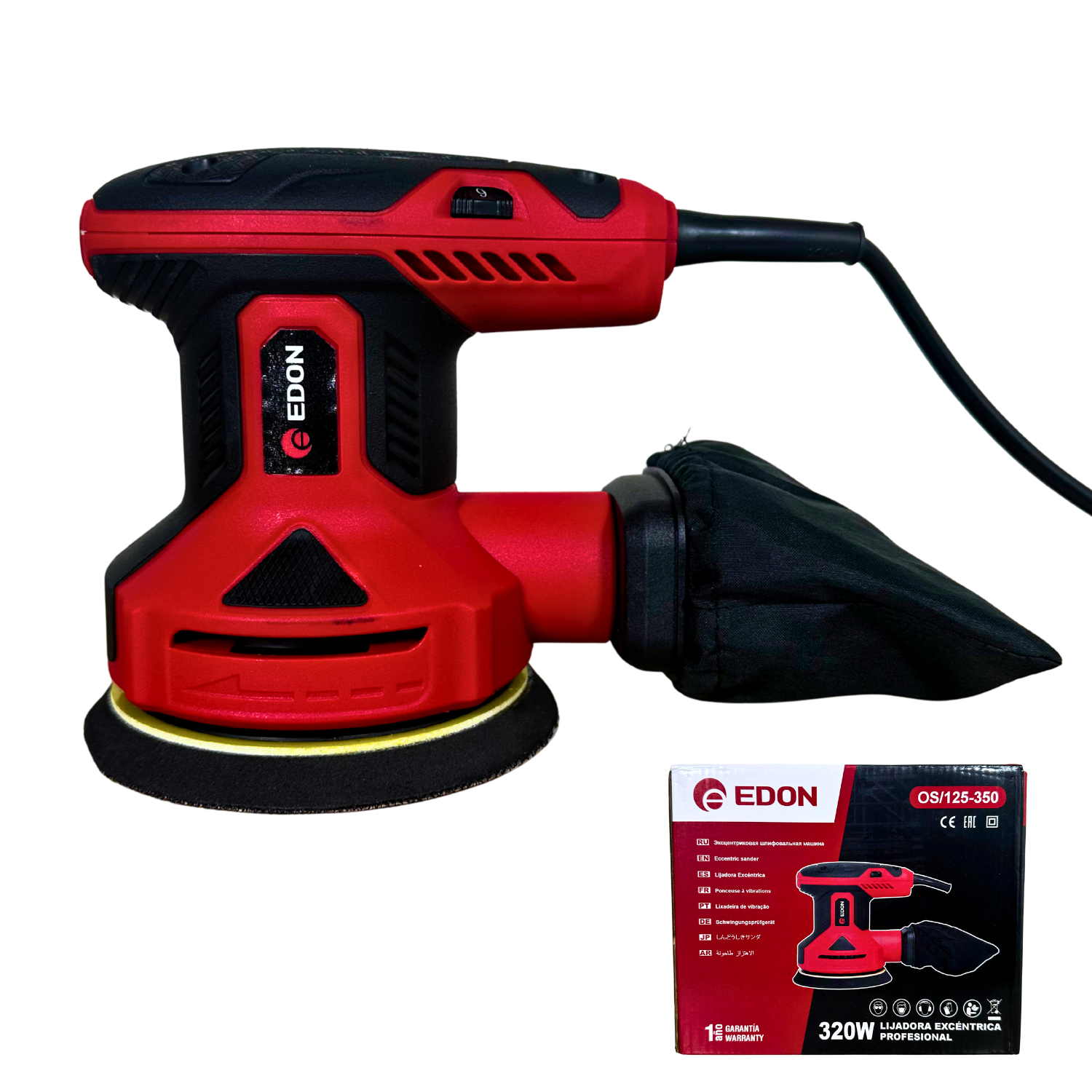 Lijadora Roto Orbital Eléctrica EDON 350W 5" (125mm) + Recolector y Lija
