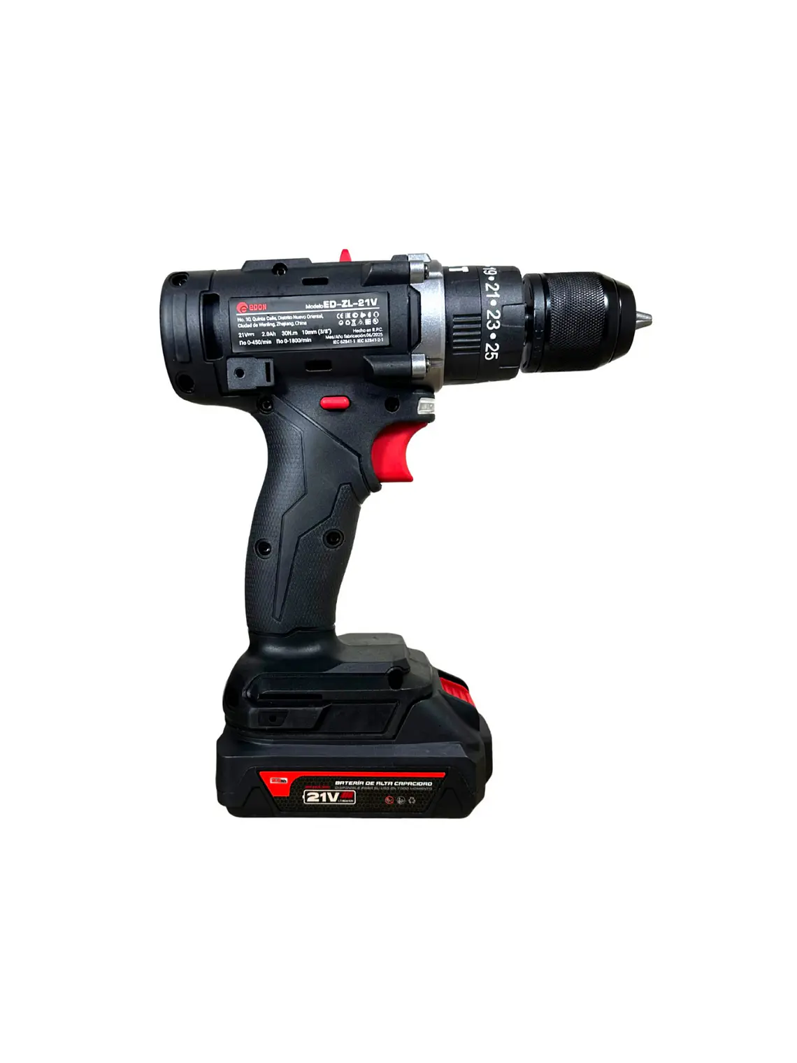 Taladro Atornillador Inalámbrico EDON 10mm 21V + Kit Completo (2 Baterías y Maletín) 4