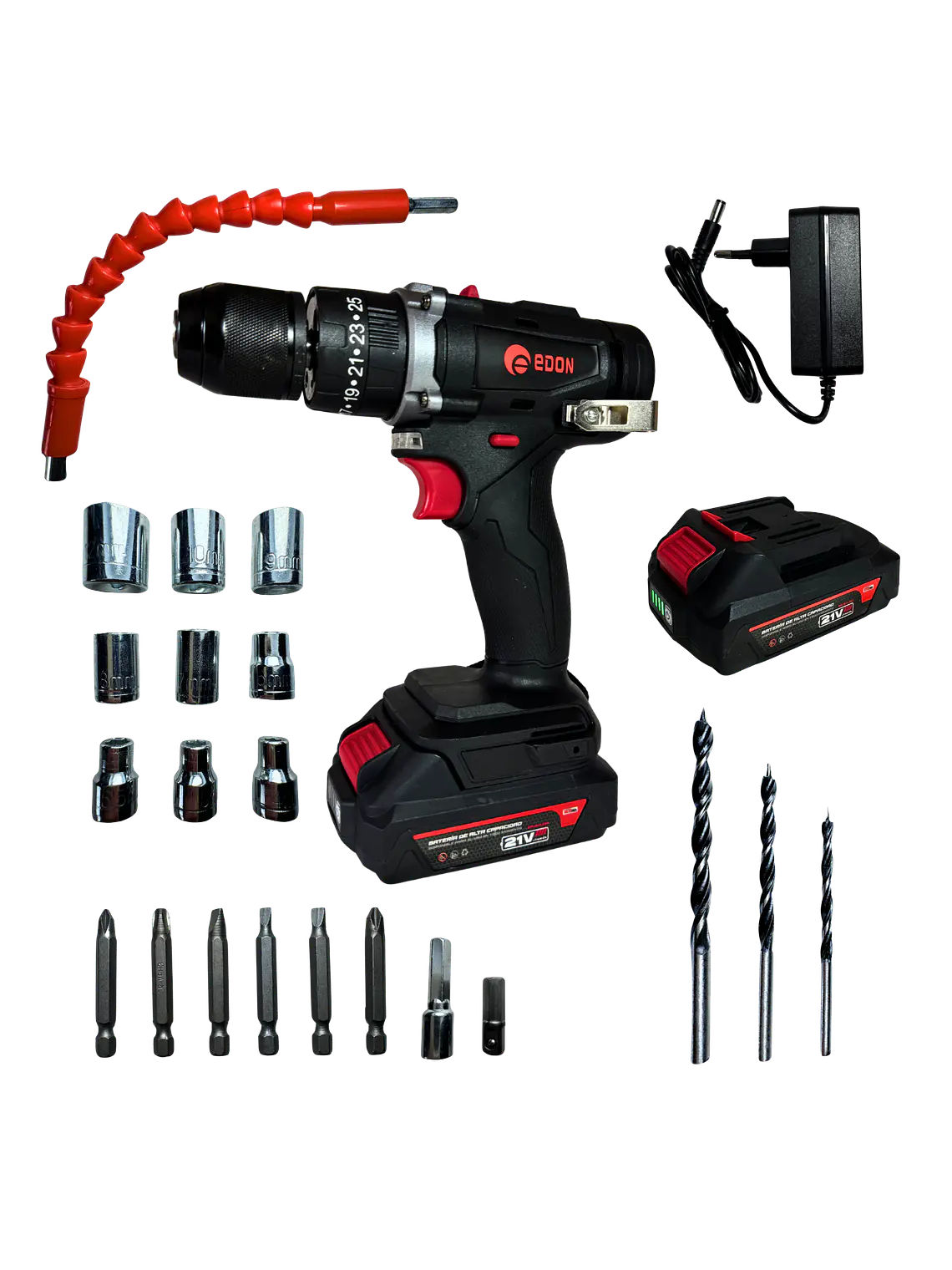 Taladro Atornillador Inalámbrico EDON 10mm 21V + Kit Completo (2 Baterías y Maletín) 1