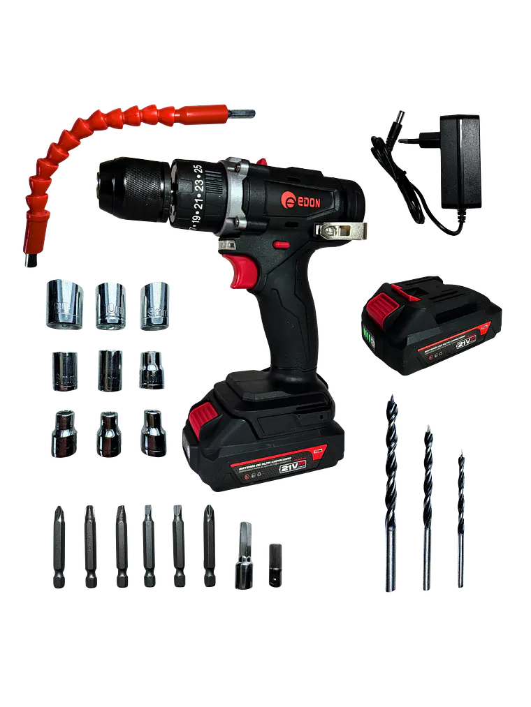 Taladro Atornillador Inalámbrico EDON 10mm 21V + Kit Completo (2 Baterías y Maletín) 1