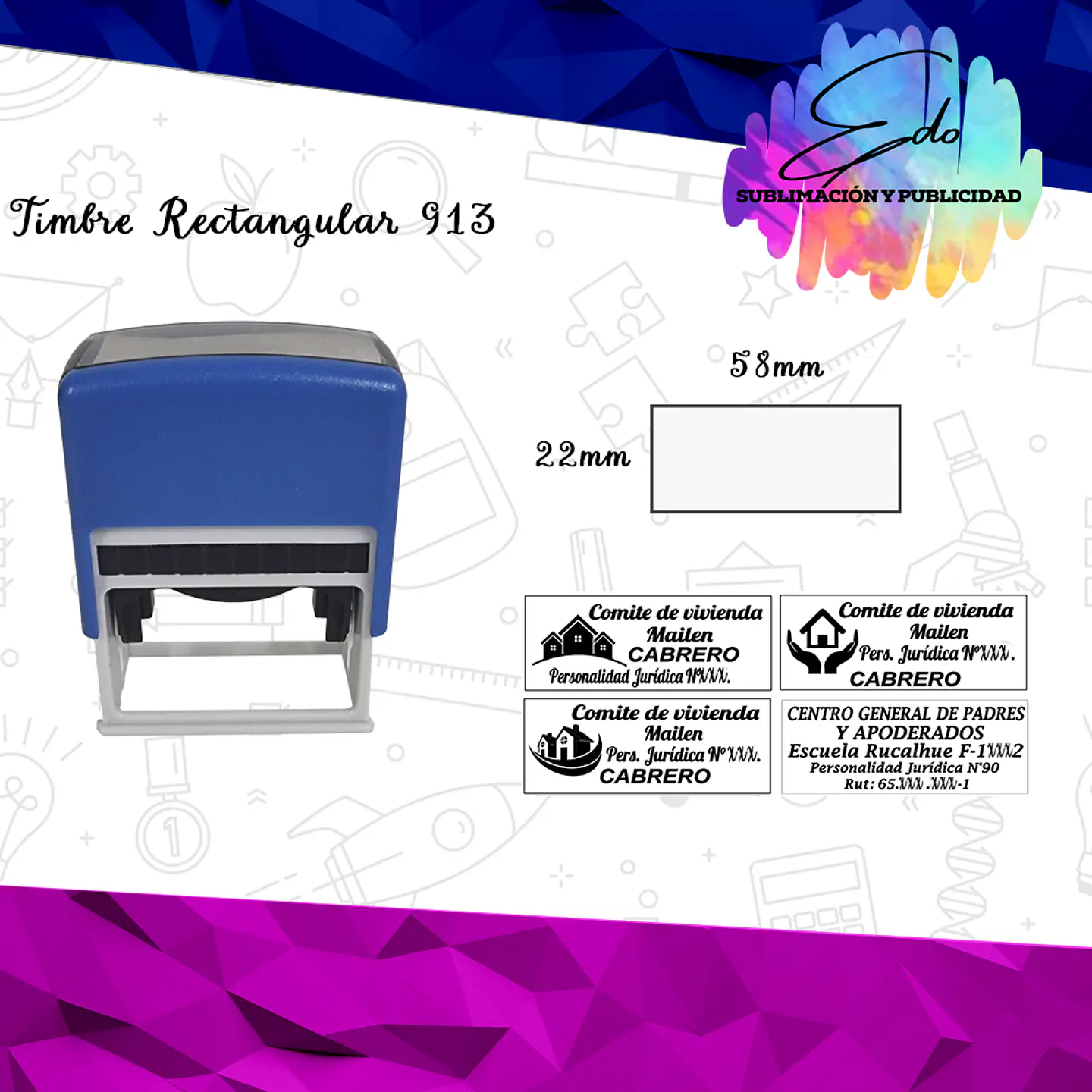 Timbre rectangular 913 (58 x 22mm) 1