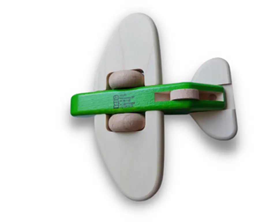 Avión de madera verde 10 cm 3