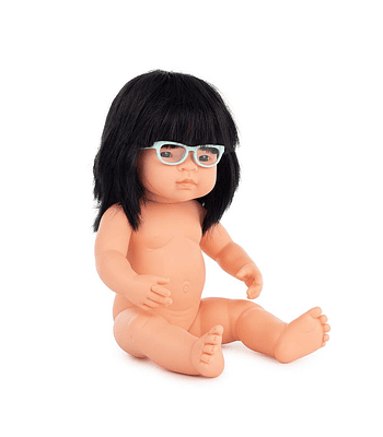 Muñeca con gafas Kumiko 38 cm sin ropa