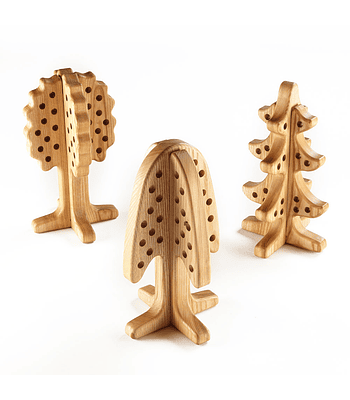 Árboles de madera 3D de encajes para enhebrar  3 Pzas.