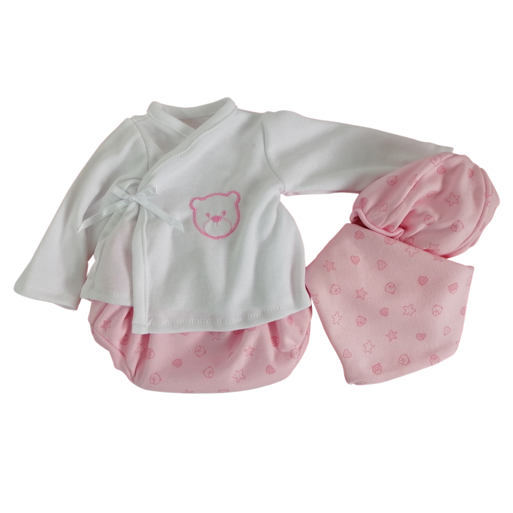 VESTIDO MANGA LARGA BLAN./ ROSA CON PAÑAL Y GORRO 45 M