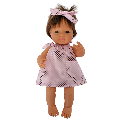 Vestido rosado y cintillo de 32 cm hasta 38cm.