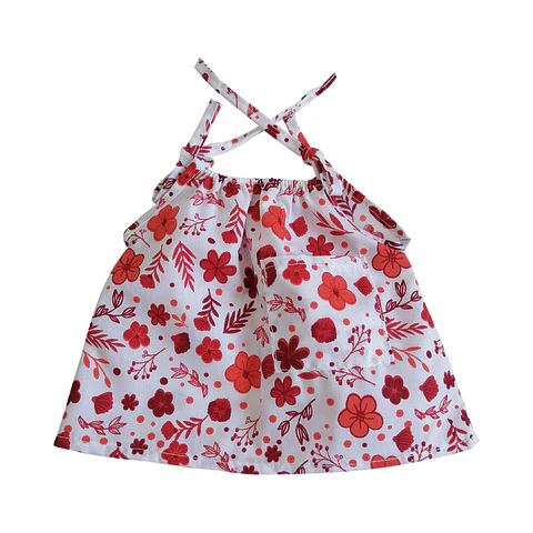 Vestido con Tirantes Flores Rojas Muñecos 38cm